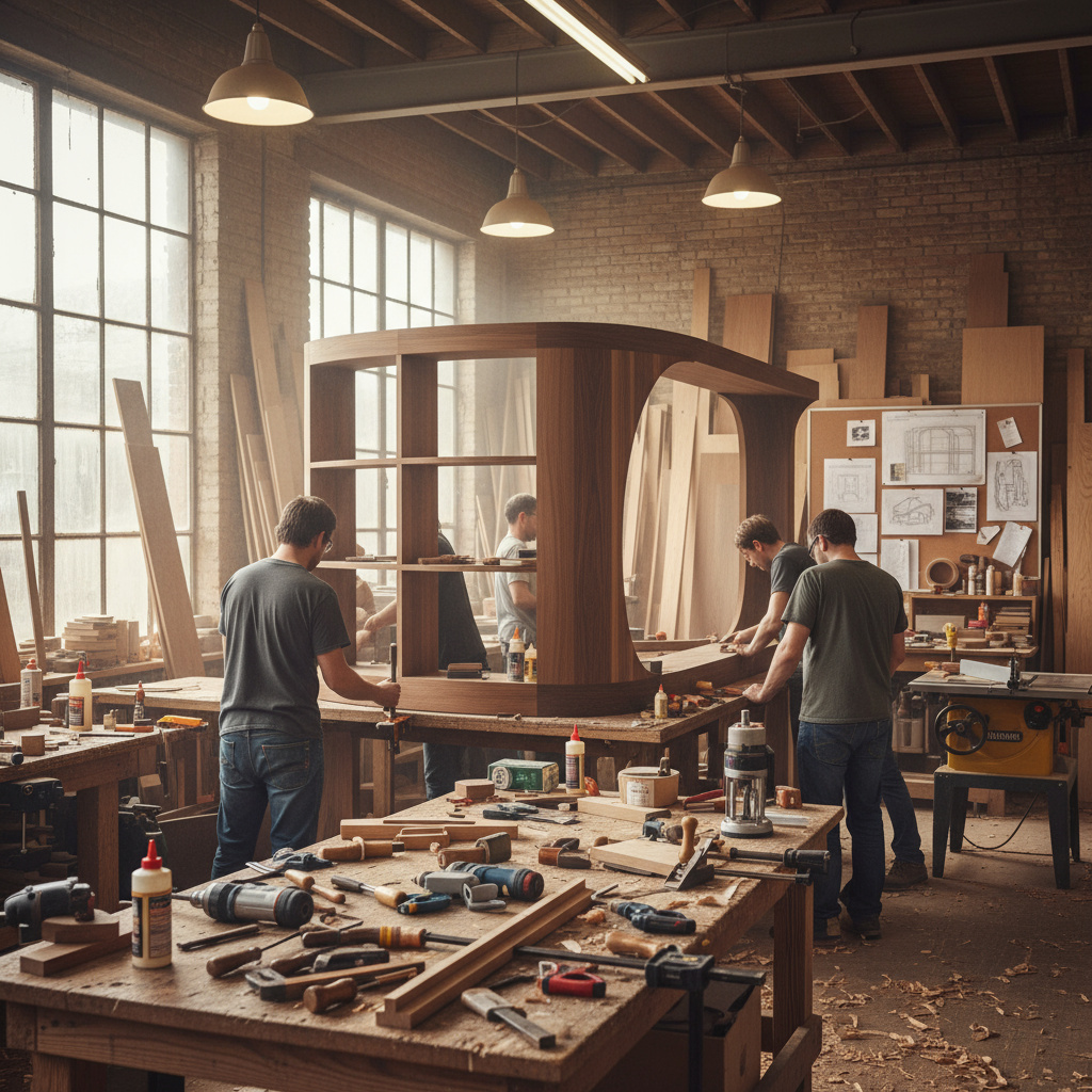 Werkstatt-Szene mit individueller Tischlerarbeit